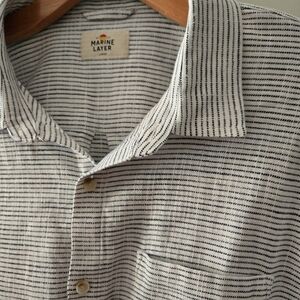 Marine Layer Stretch Selvage Natural Black Stripe Shirt NWOT Size Large
